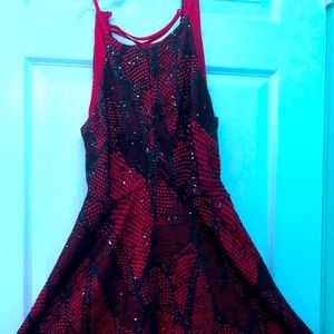Beautiful Gala Dress, in red and shiny black sequins, sleeveless,